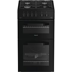 Hotpoint HTG5GCB 50Cm Gas Twin Cavity Oven Black Cooker 