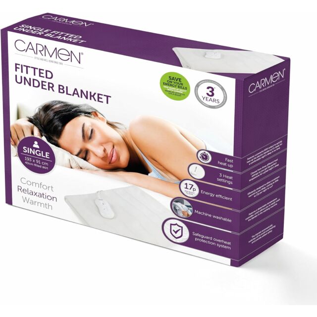 Carmen C81189 Single, Single Control Fitted Washable Electric Blanket