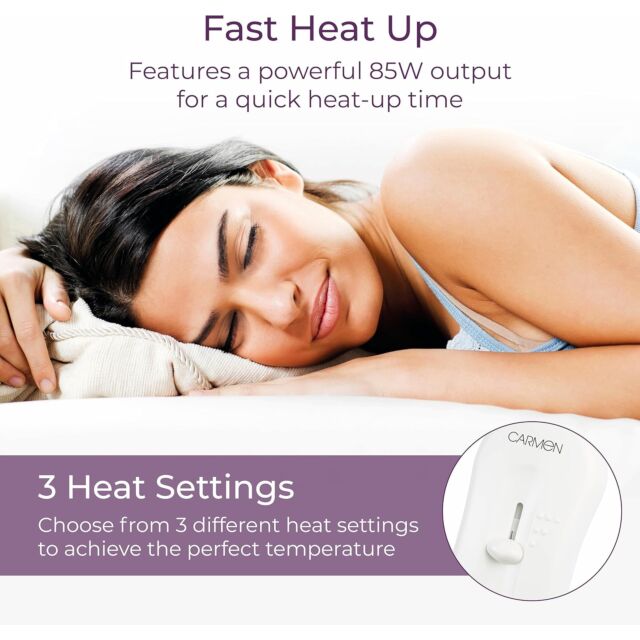 Carmen C81189 Single, Single Control Fitted Washable Electric Blanket