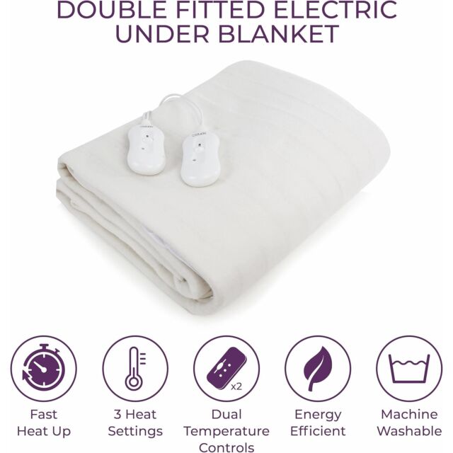 Carmen C81190 Double, Double Control Fitted Washable Electric Blanket
