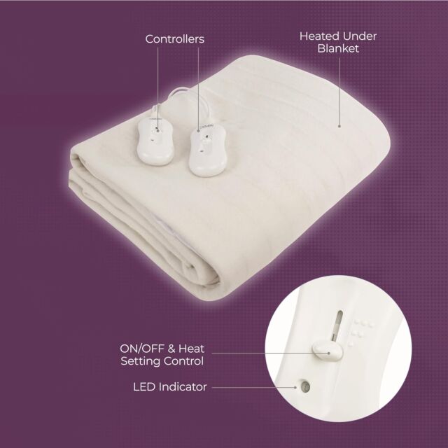 Carmen C81191 King, Double Control Fitted Washable Electric Blanket