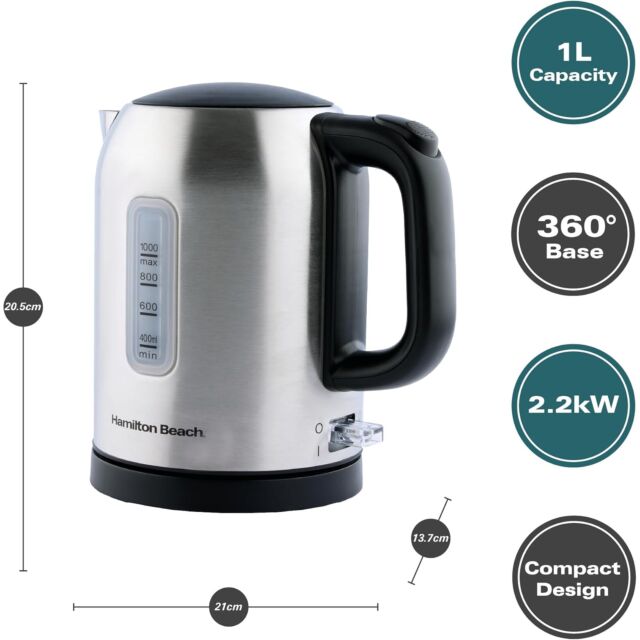 Hamilton Beach HB02403B1 2.2Kw 1Litre Stainless Steel Jug Kettle