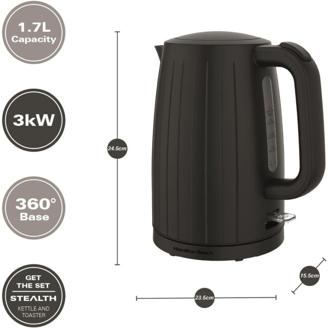 Hamilton Beach HBK8522B 3Kw 1.7 Litres Stealth Matte Black Kettle