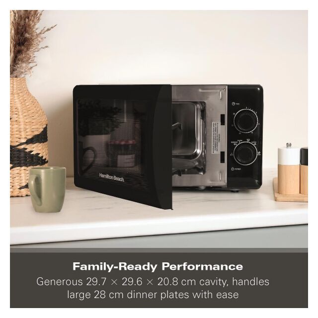 Hamilton Beach HBMX79SSB 20 Litres 700W Stainless Steel Interior Black Solo Manual Control Microwave