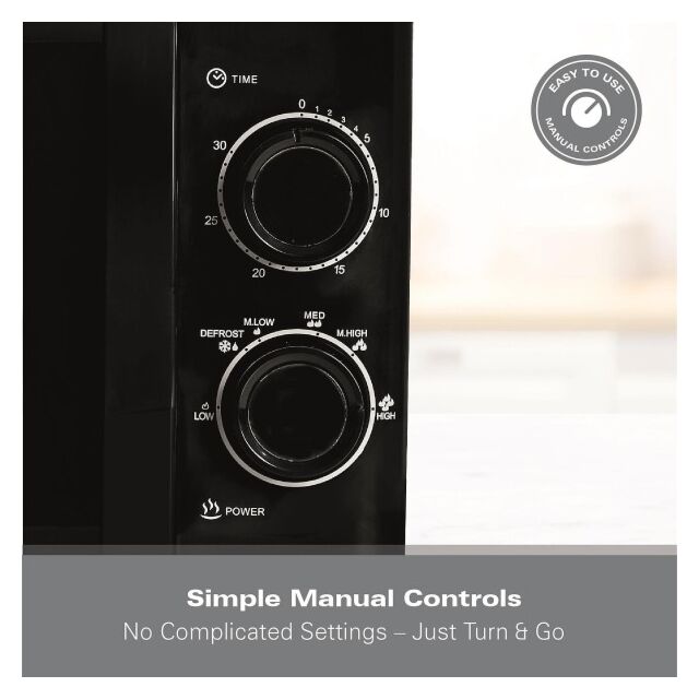 Hamilton Beach HBMX79SSB 20 Litres 700W Stainless Steel Interior Black Solo Manual Control Microwave