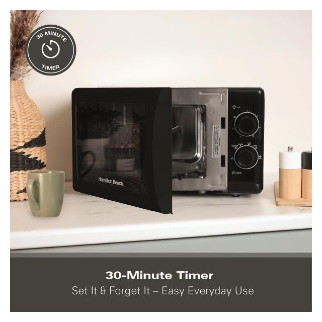 Hamilton Beach HBMX79SSB 20 Litres 700W Stainless Steel Interior Black Solo Manual Control Microwave