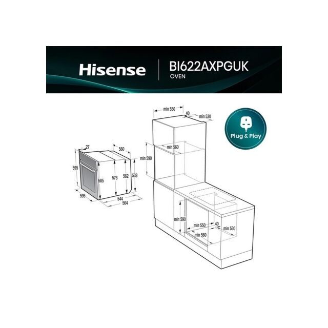 Hisense BI622AXPGUK Built In Electric Single Black And Stainless Steel Oven