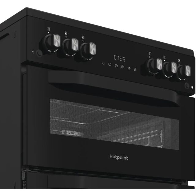 Hotpoint HDG6GDCB1 60Cm Gas Double Oven Black Cooker With Lid