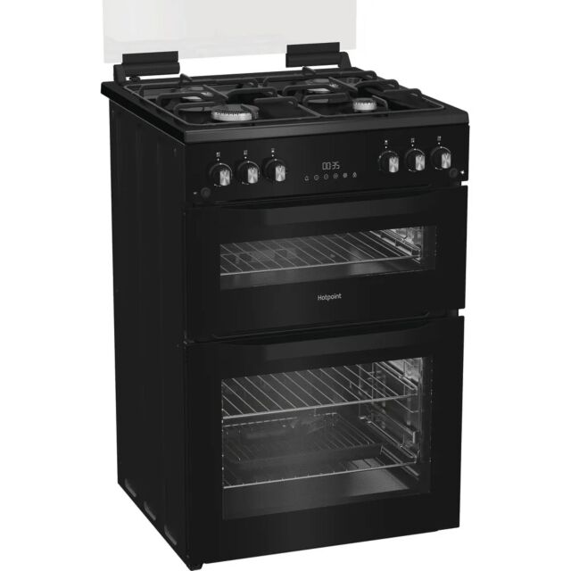 Hotpoint HDG6GDCB1 60Cm Gas Double Oven Black Cooker With Lid