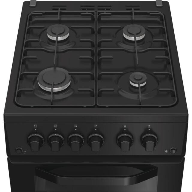 Hotpoint HTG5GCB 50Cm Gas Twin Cavity Oven Black Cooker