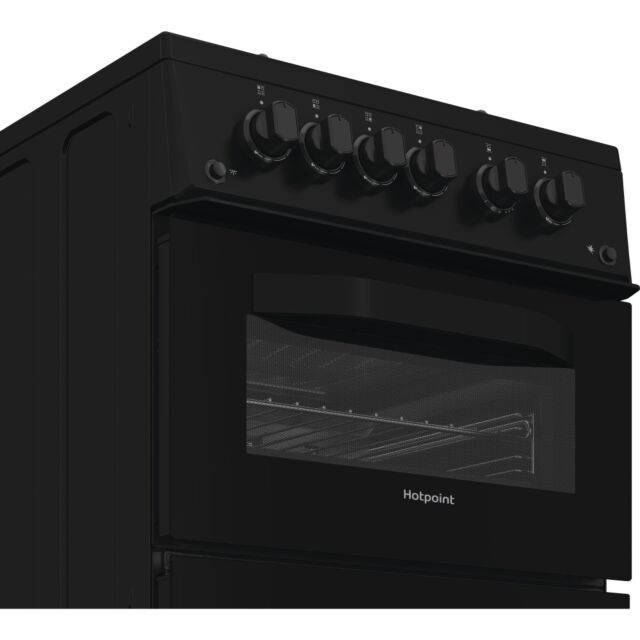 Hotpoint HTG5GCB 50Cm Gas Twin Cavity Oven Black Cooker