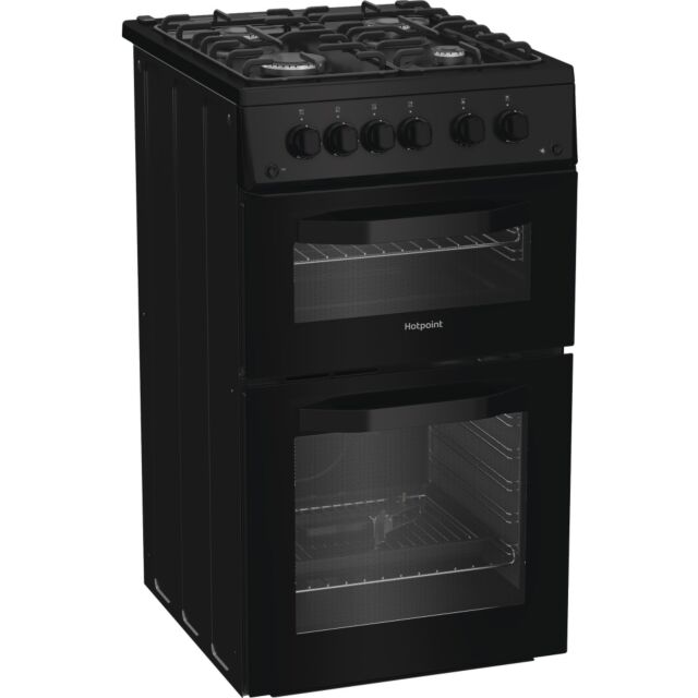 Hotpoint HTG5GCB 50Cm Gas Twin Cavity Oven Black Cooker