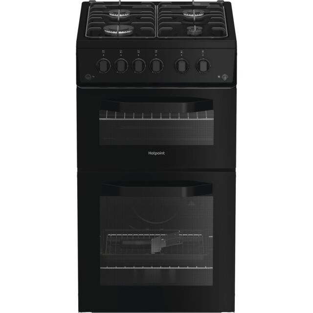 Hotpoint HTG5GCB 50Cm Gas Twin Cavity Oven Black Cooker