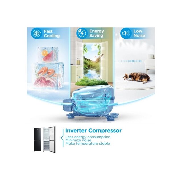 Midea MDRB379FGD30 54.7Cm 60/40 Total No Frost Black Fridge Freezer