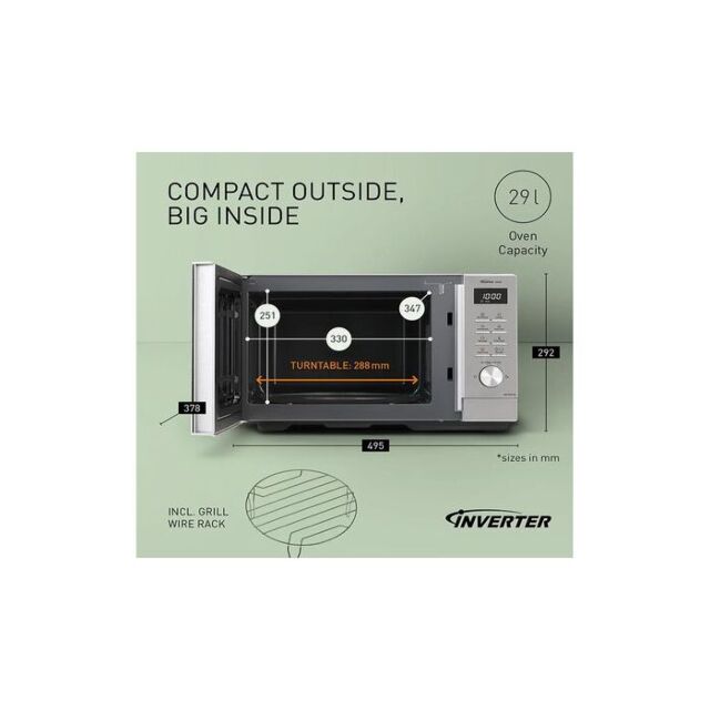 Panasonic NN-SD37QSBPQ 29 Litre1000w Inverter Stainless Steel Solo Microwave