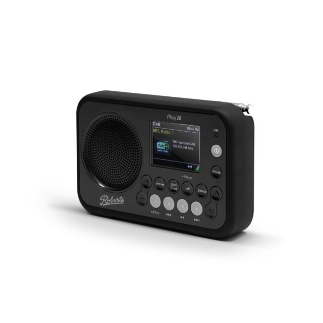 Roberts Radio PLAY20BK Digital DAB / Dab+ / FM RDS Portable Black Radio With Bluetooth