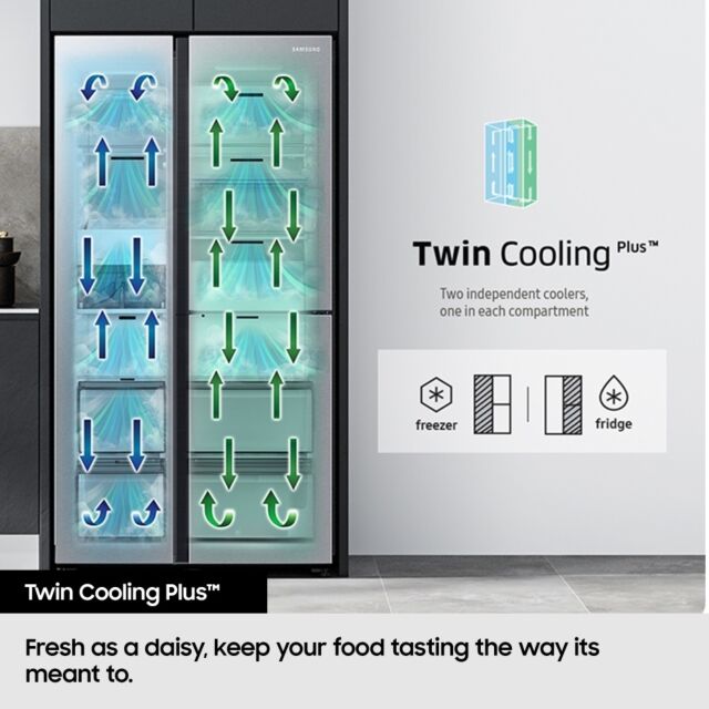 Samsung RS70F66KCFEU 91Cm Side By Side American Black Stainless Steel Fridge Freezer 