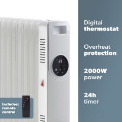 Daewoo HEA1890 2Kw Oil Filled Radiator With LCD Display + Timer Function